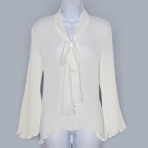Melissa Paige Ivory Pleated Blouse Feminine Neck Tie Flutter Sleeve Size PL NWT